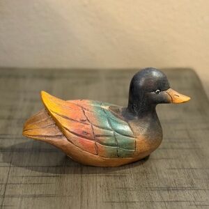 Vintage Hand Carved Colorful Wooden Duck Figurine